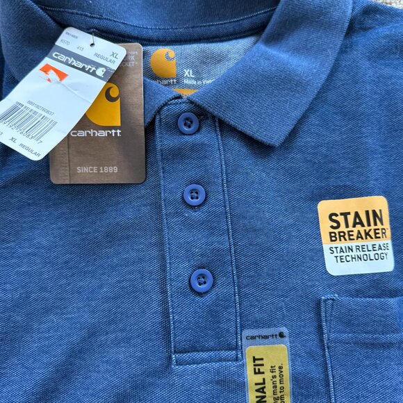 Mens CARHARTT POLO shirt NEW w/tags XL Regular Short Sleeve BLUE - Picture 2 of 7